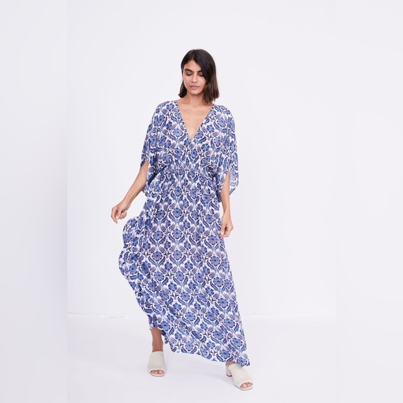 Rujeta Sheth Marie Cinch Kaftan, Blue Lotus, Size M/L - Picture 5 of 12